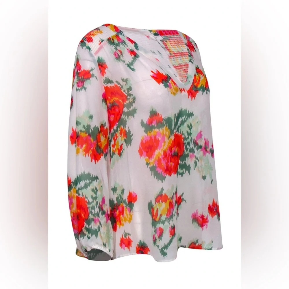 Joie - White & Multicolor Abstract Floral Print Silk “Axcel" Blouse Sz XS - Picture 7 of 14